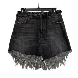We The Free People Black Denim High-Waisted Distressed Fringe Hem Shorts Size 27